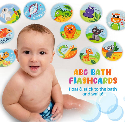 Floating Animals & Alphabet Flash Cards for Bathtub - Preschool Learning Toddler Flash Cards