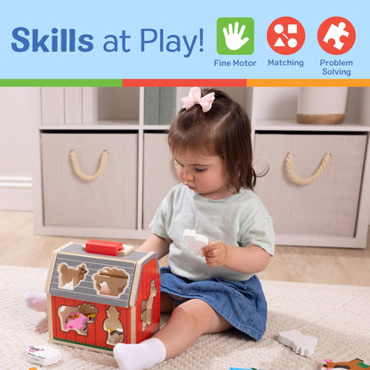 Melissa & Doug Take-Along Wooden Toy Barn, 11-Pc Portable Toddler Playset with Farm Animals &