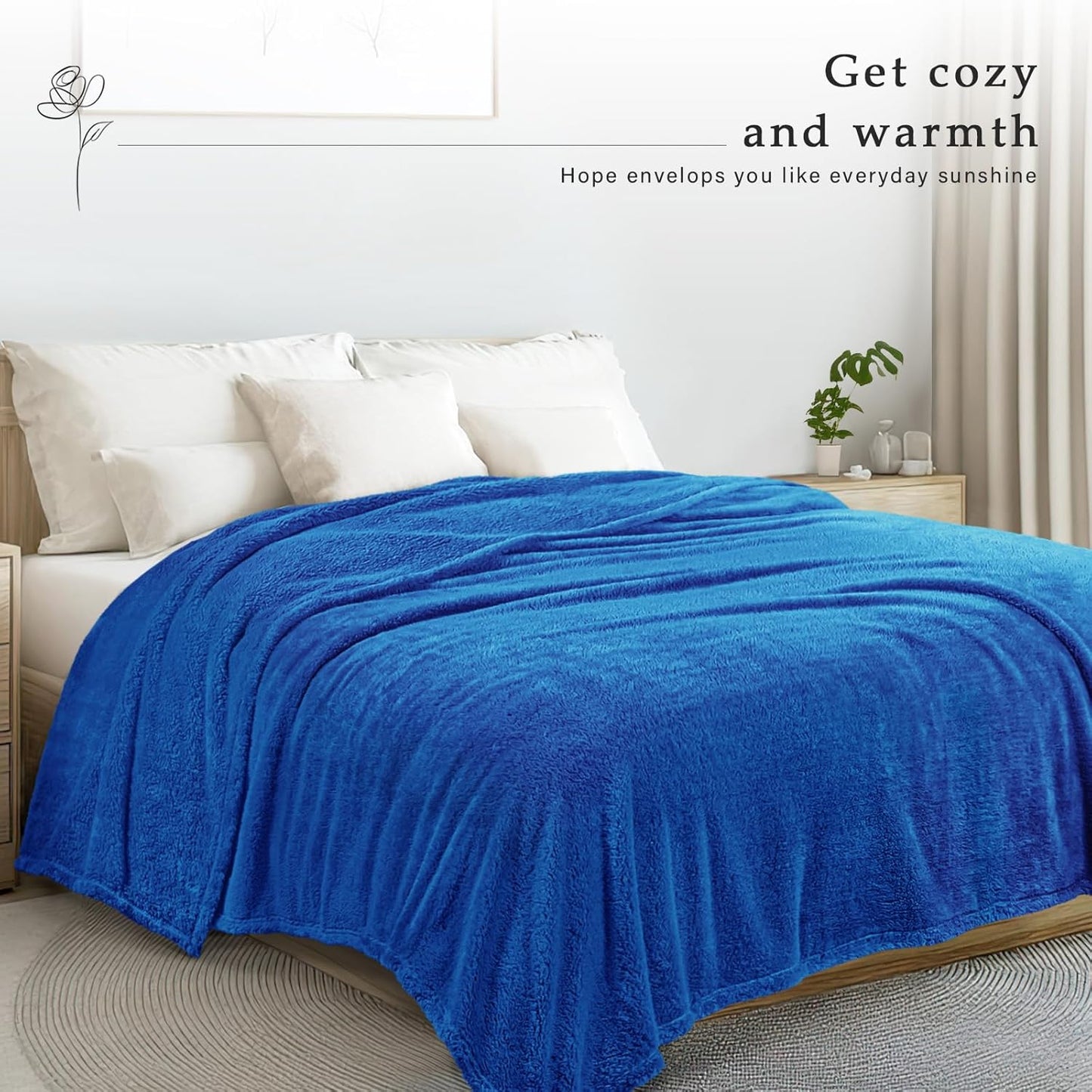 Exclusivo Mezcla Queen Size Flannel Fleece Blanket, Super Soft Velvet Plush Bed Blanket, Fuzzy Cozy and Warm for All Seasons, 90x90 Inches, Cobalt Blue