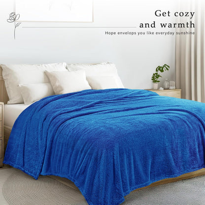 Exclusivo Mezcla Queen Size Flannel Fleece Blanket, Super Soft Velvet Plush Bed Blanket, Fuzzy Cozy and Warm for All Seasons, 90x90 Inches, Cobalt Blue