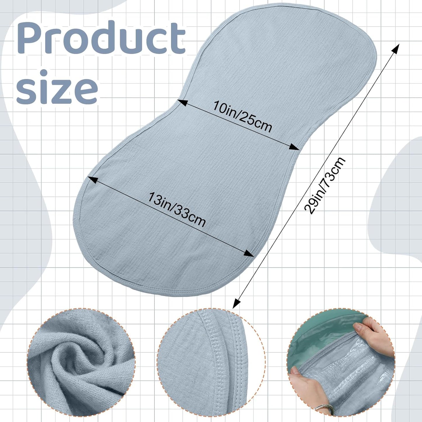 3 Pcs Changing Pad Liners Fits in Peanut Shape Changing Pad Waterproof Diaper Mats Organic Cotton Peanut Mats are Warm on a Baby's Back, Washable Reusable(Elegant Style,Blue)