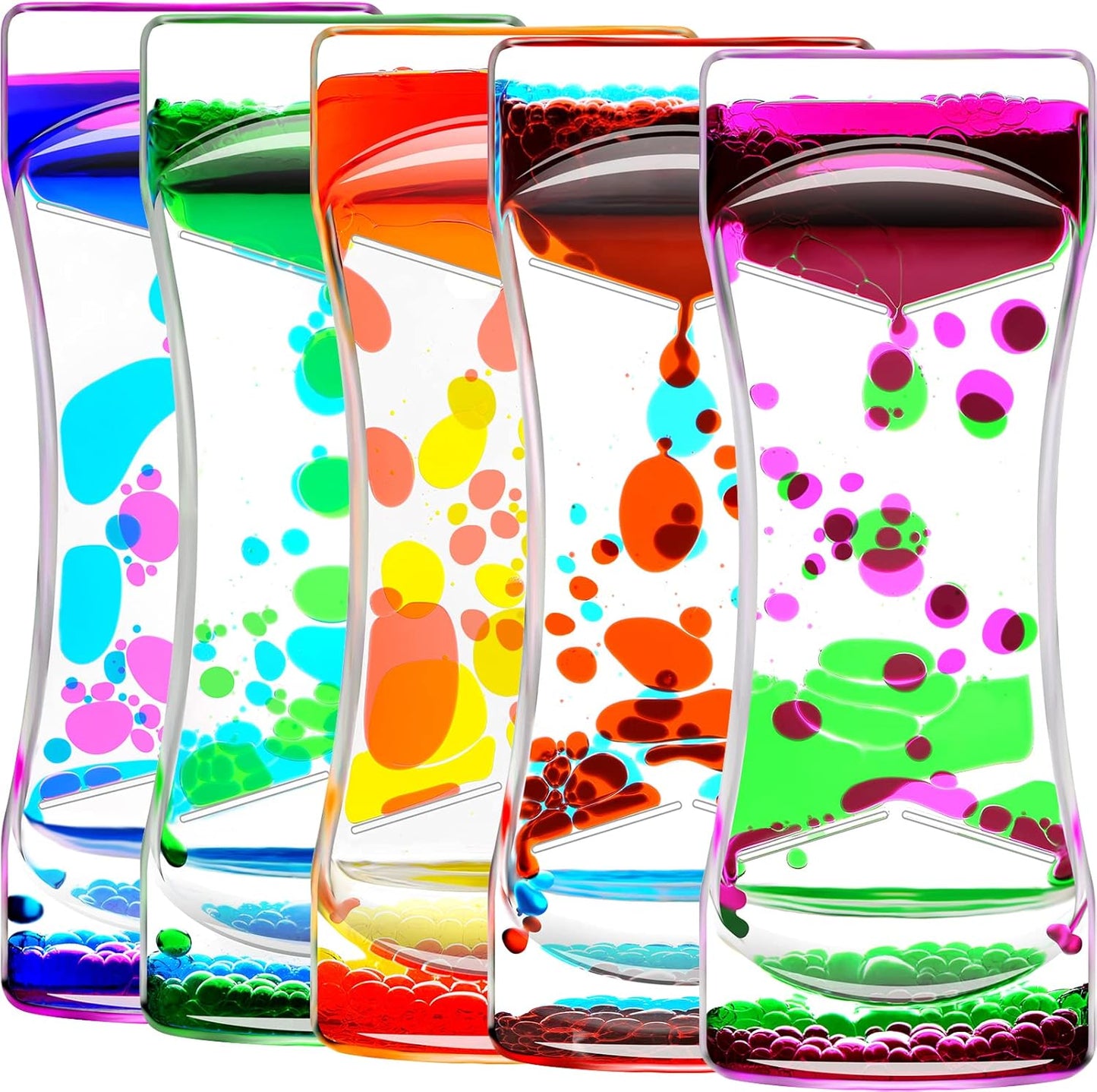 Liquid Motion Bubbler for Sensory Toys, Set of 5 Fidget Timer Liquid Toy for Home Ornament, Oil Drop Water Desk Toys, Liquid Timers for Autism Toys, Relaxing Activity, Different Mixed Colors