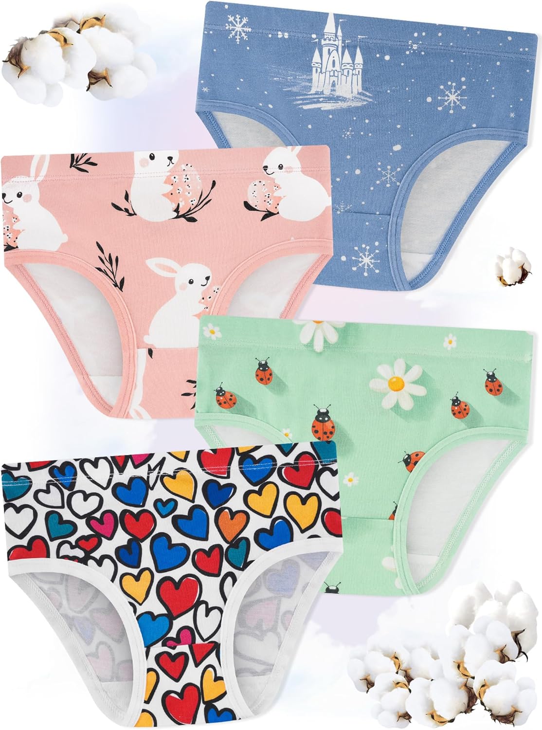 Girls' Underwear,Soft Cotton Tagless Panties for Toddlers' & Little Kids Comfort,Breathable Briefs,8-Pack