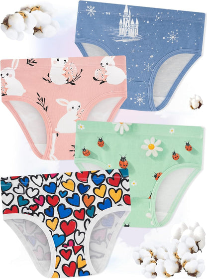 Girls' Underwear,Soft Cotton Tagless Panties for Toddlers' & Little Kids Comfort,Breathable Briefs,8-Pack