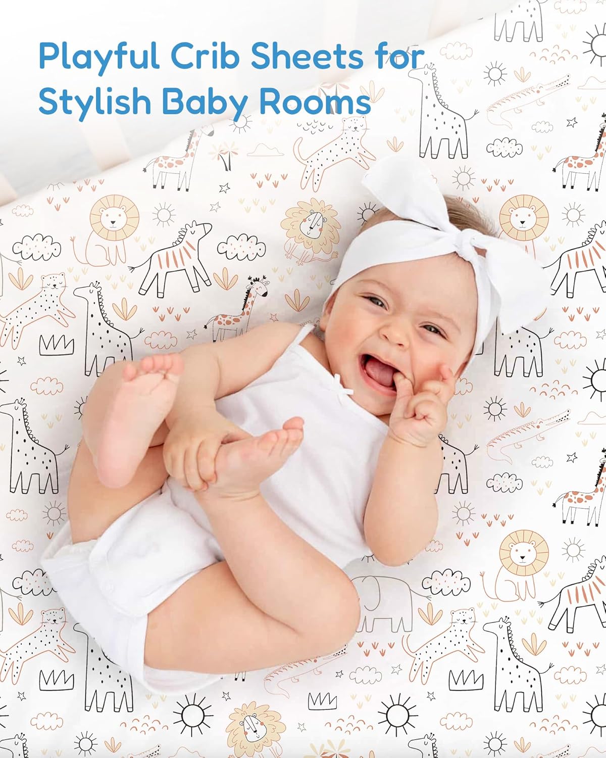 Baby Crib Sheets Boy Girl for Standard Crib Mattress - Orange Cloud and Rainbow Design Crib Sheet
