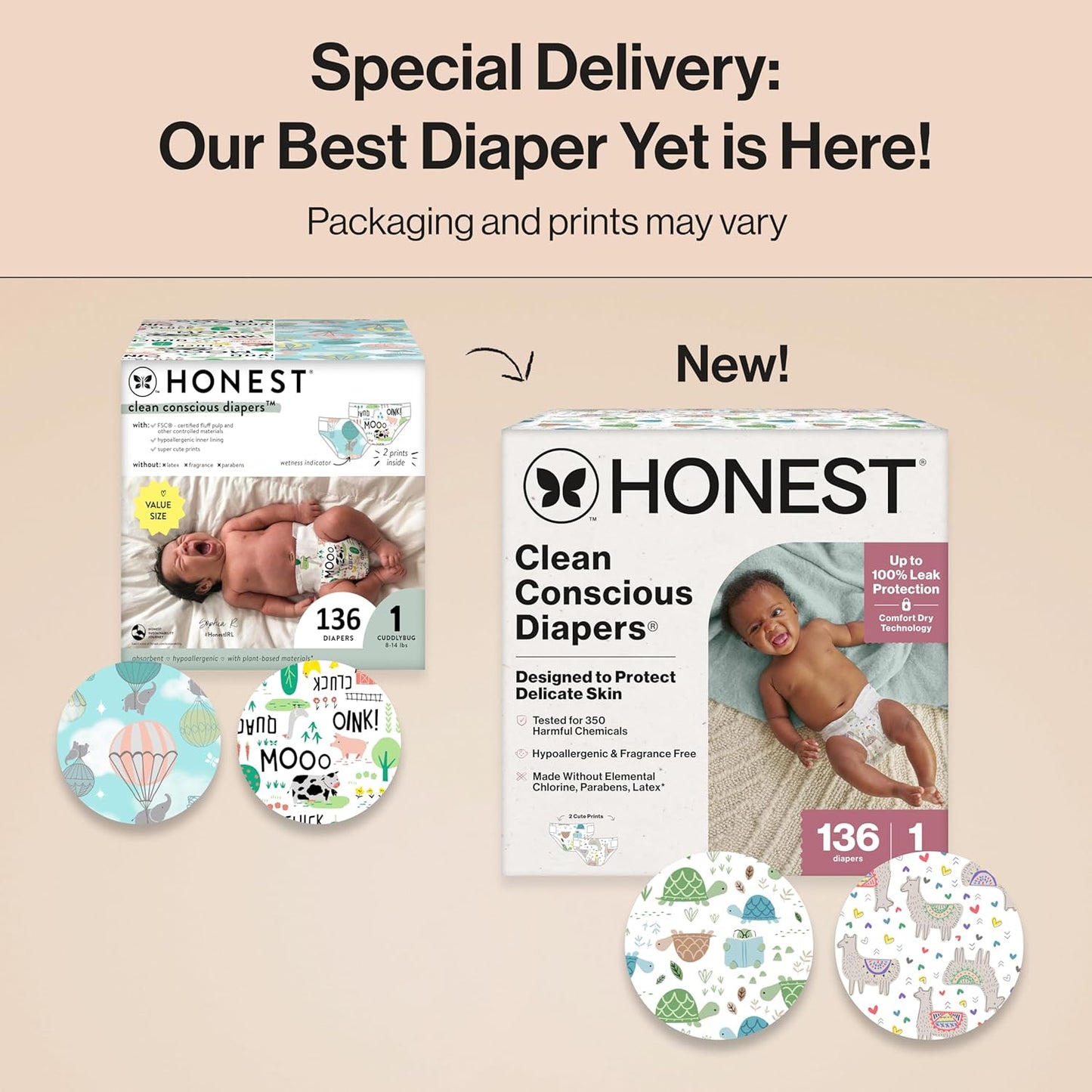 The Honest Company Clean Conscious Diapers for Delicate Skin | Up to 100% Leakproof |