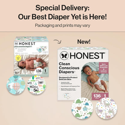 The Honest Company Clean Conscious Diapers for Delicate Skin | Up to 100% Leakproof |