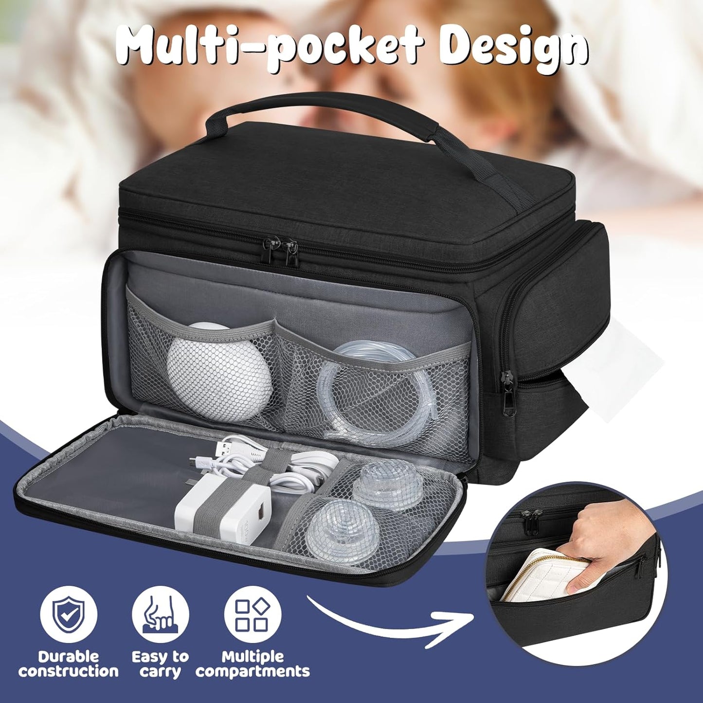 Breast Pump Bag for Spectra S1 S2, Pumping Bag with Waterproof Mat for Pumps Accessories, Portable