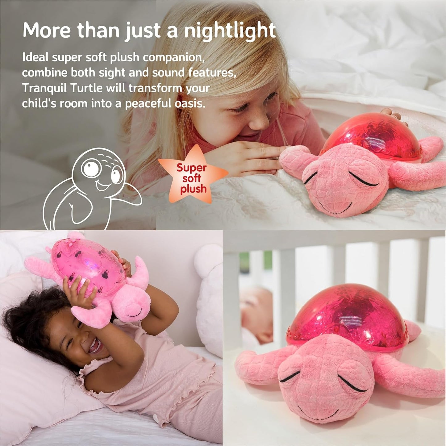 Cloud b Ocean Projector Nightlight with White Noise Soothing Sounds | Adjustable Settings and Auto-Shutoff | Tranquil Turtle - Pink