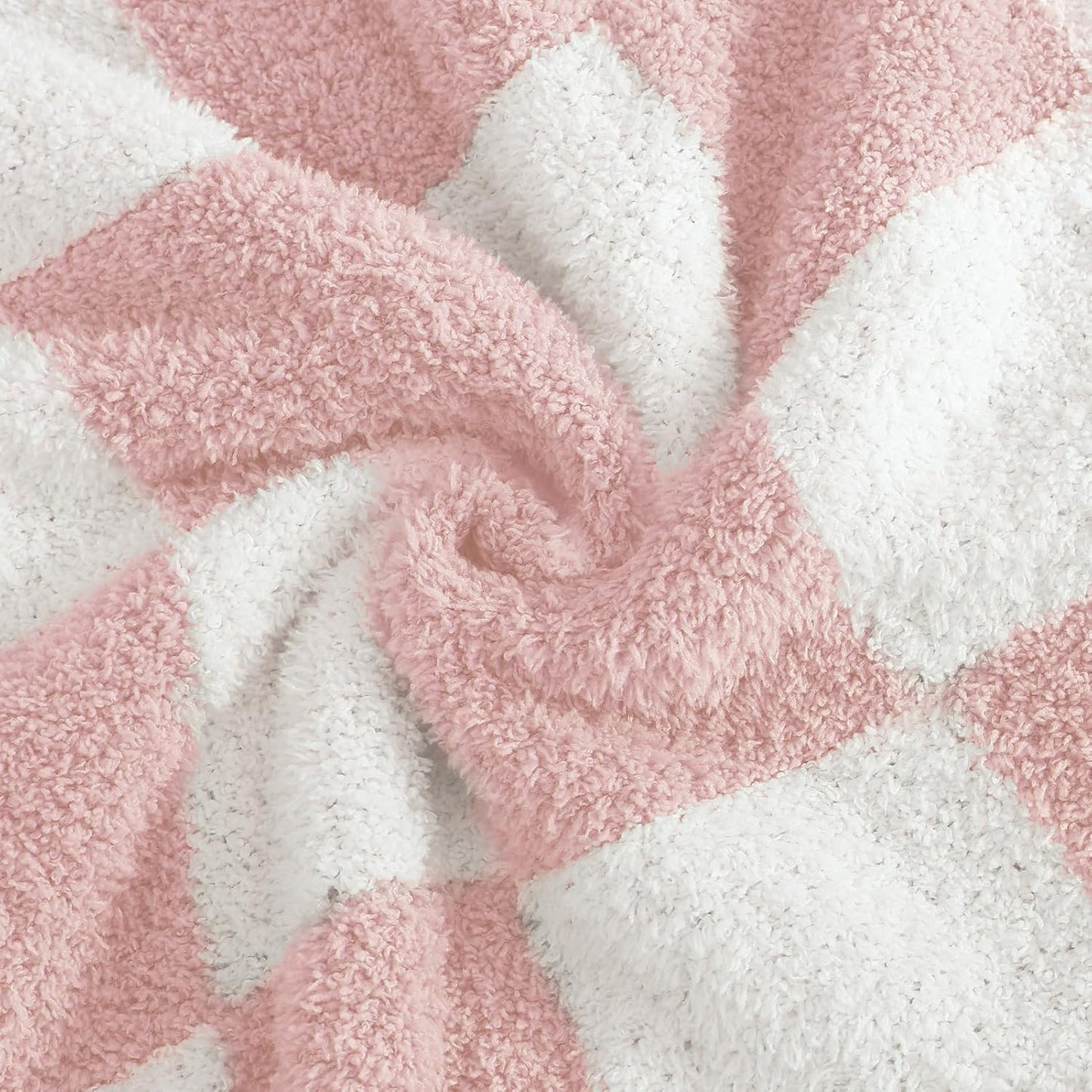 WRENSONGE Checkered Throw Blanket, Pink Microfiber Soft Cozy Fluffy Warm Hand Made Throw Blankets