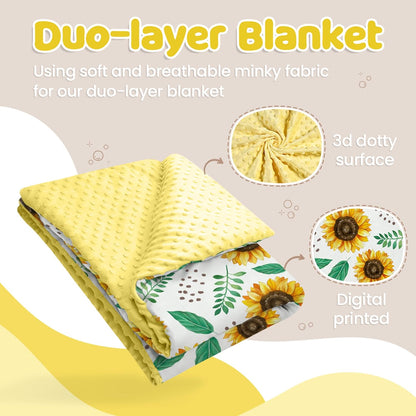 SANDJEST Sunflower Blanket for Girls Kid - 30 x 40 Minky Throw Kids Blankets Gifts for Birthday