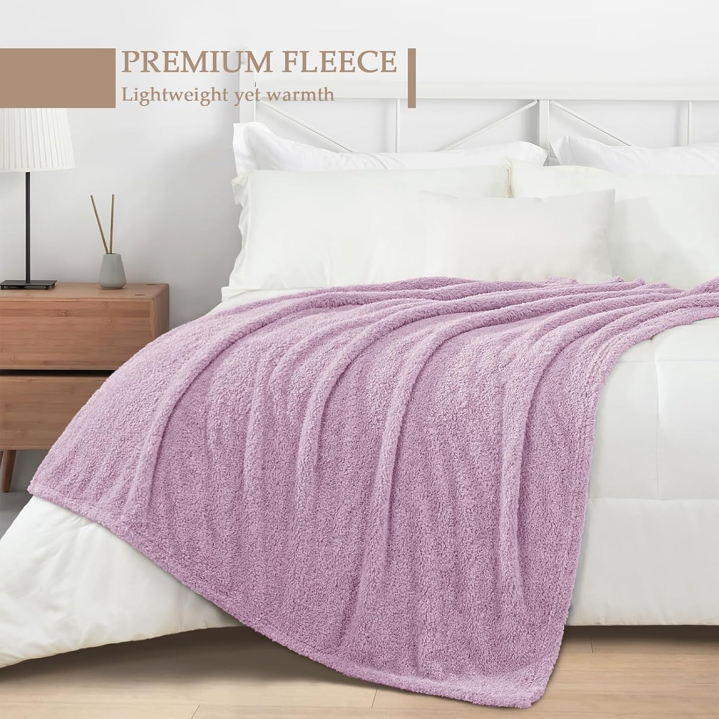 Exclusivo Mezcla Fleece Blanket for Couch, Soft and Cozy Queen Blankets for Women Men Girls Kids, Suitable for All Seasons, Light Purple,90x90 Inches