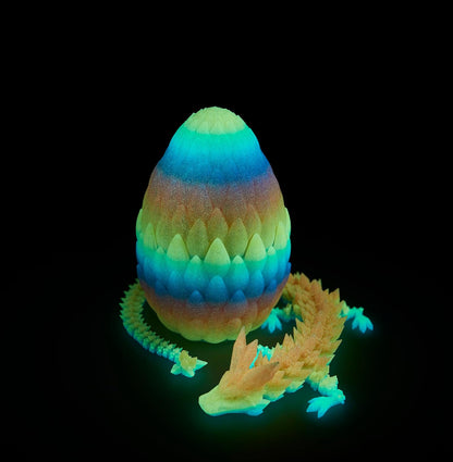 3D Printed Dragon Egg, 15 inchs Rainbow Luminous Dragon Toy,Articulated Crystal Dragon,Glow in Dark Fidget.Cool