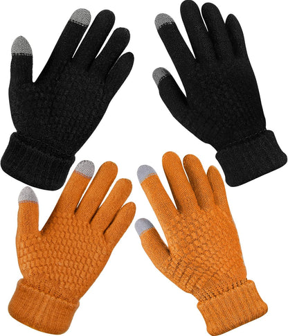 Geyoga 2 Pairs Women's Winter Touch Screen Gloves Soft Warm Fleece Lined Knit Elastic Cuff Winter Texting Gloves