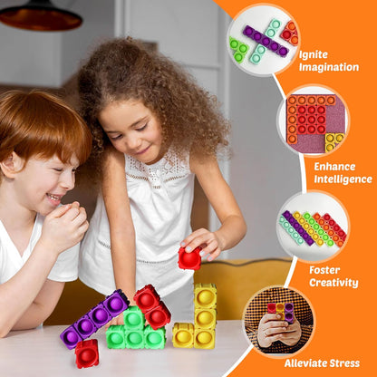 Giant Pop Blocks Bubble Premium Silicone Pop Fidget Blocks for Endless Joy and Education - Vibrant Pop Blocks for Imaginative Play and Puzzle Games-Toy Gift for Kids (25PCS)