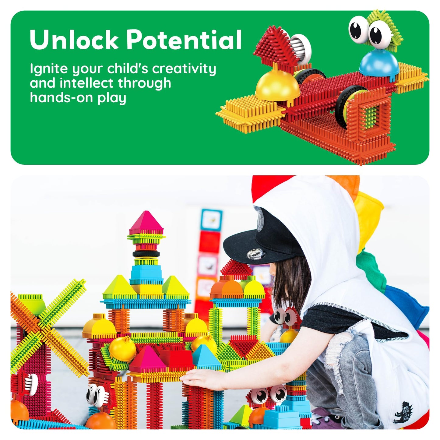 PicassoTiles 120pcs Hedgehog Interlocking Building Blocks Tiles Construction Toy Set Learning