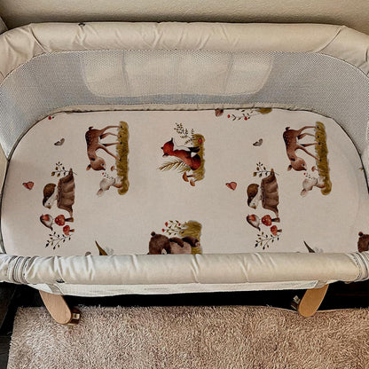 Gllquen Baby Bassinet Sheets 4 Pack, Breathable Cozy Fitted Mattress Sheet, Elastic Travel Crib Fashionable Floral Pattern, Standard Cradle Safe Sheets for Baby Boys Girls 32"x16" (Bear)