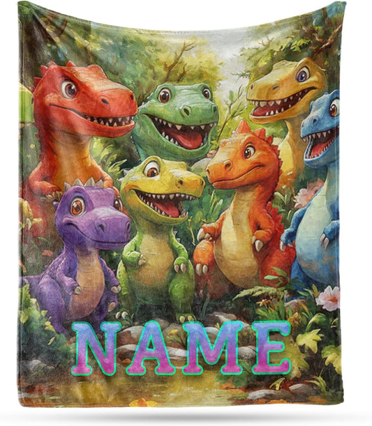 Ship Next Day, Custom Dinosaur Blanket - Printed in USA, Personalized Blankets with Name, Gift for