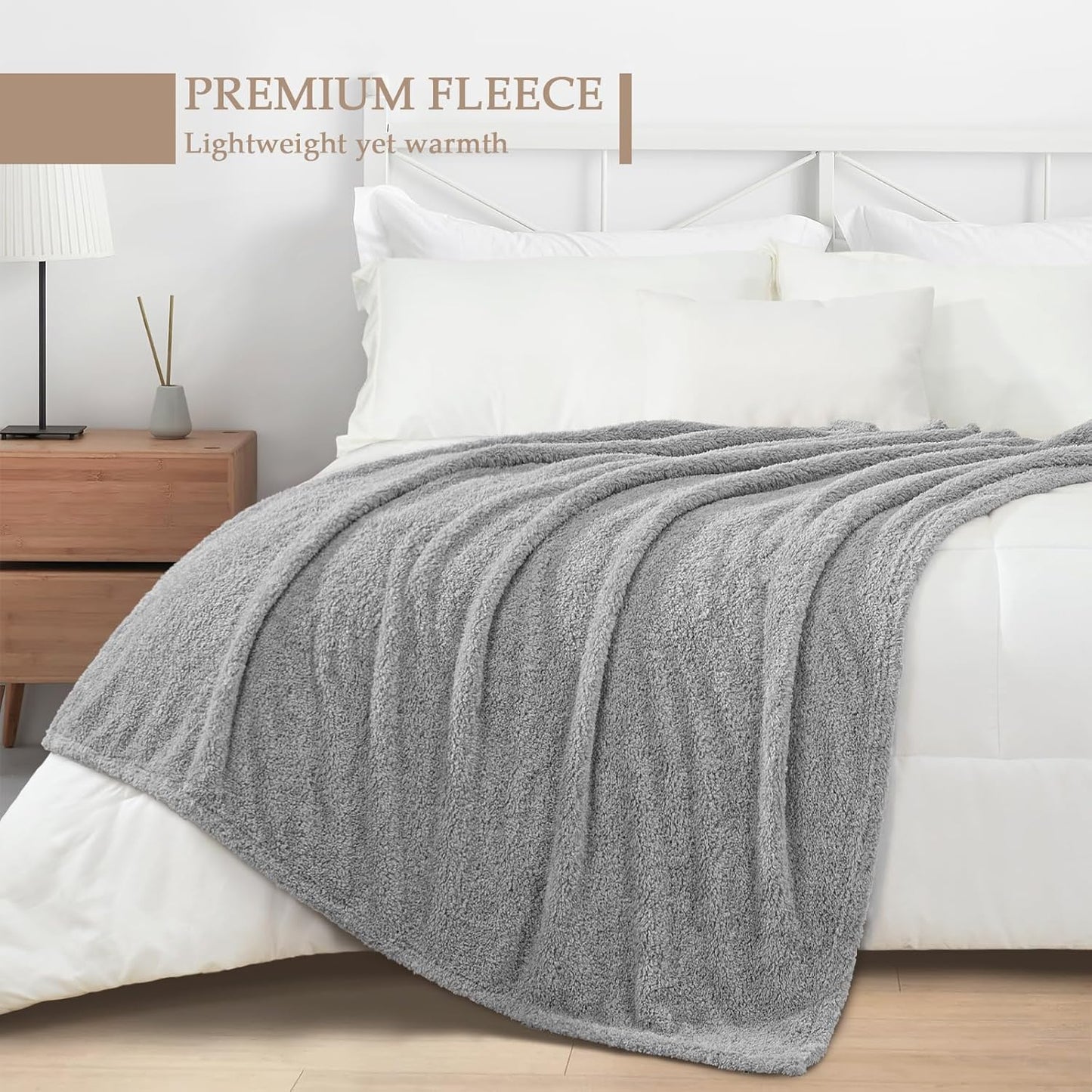 Exclusivo Mezcla Fleece Blanket for Couch, Soft and Cozy King Blankets for Women Men Girls Kids, Suitable for All Seasons, Light Grey, 90x104 Inches