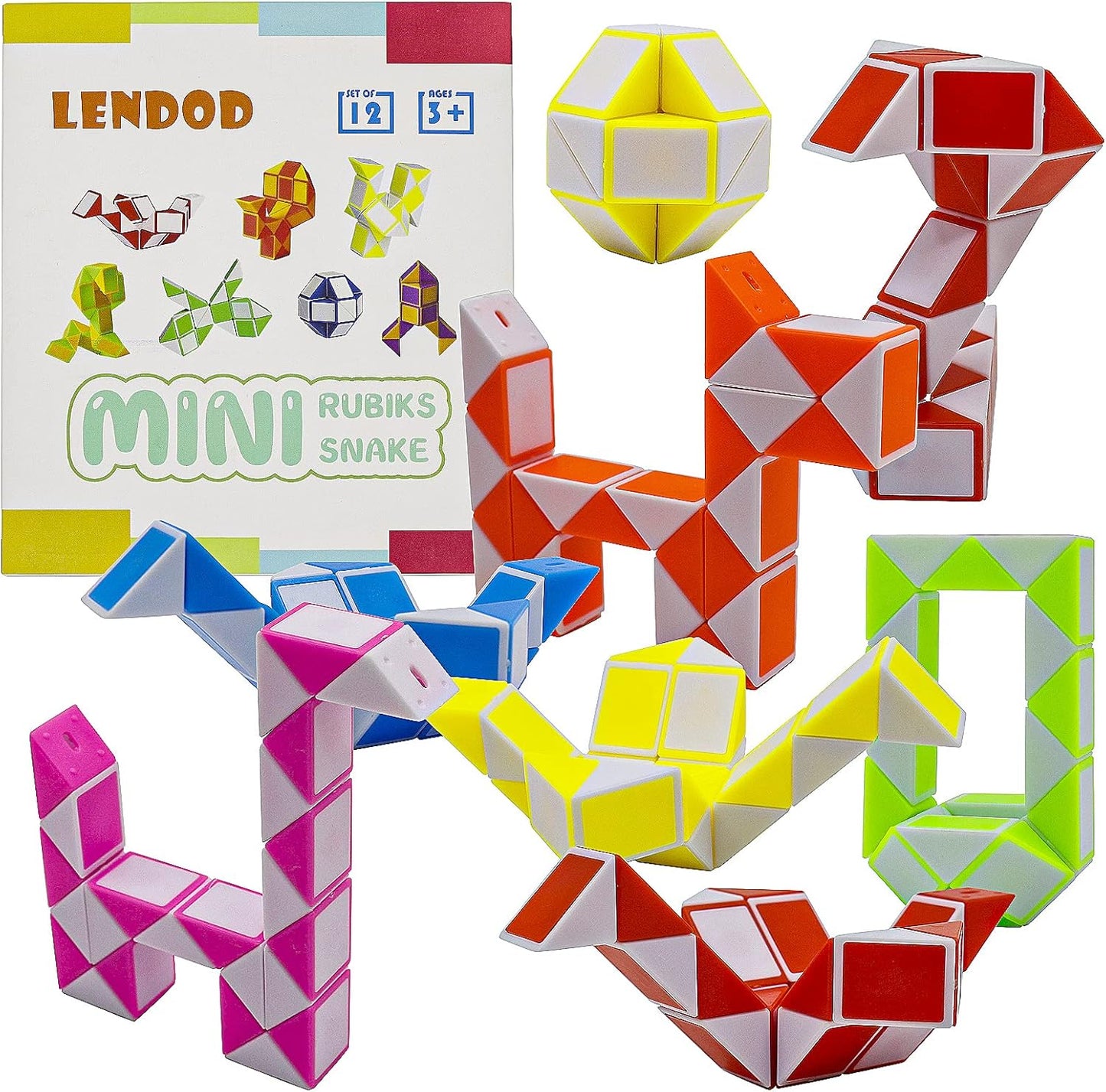 12 Pack 24 Blocks Mini Fidget Snake Cube Mini Twist Puzzle Cubes Magic Speed Cubes Toy for Kids