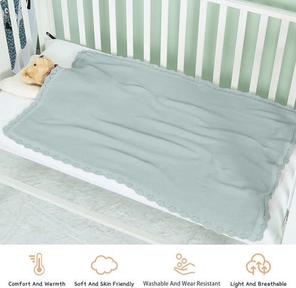 Cotton Baby Blankets 100% Knit Soft Warm Lace Toddler Newborn Nursery Receiving Blankets,30 X 40 Inches, Green