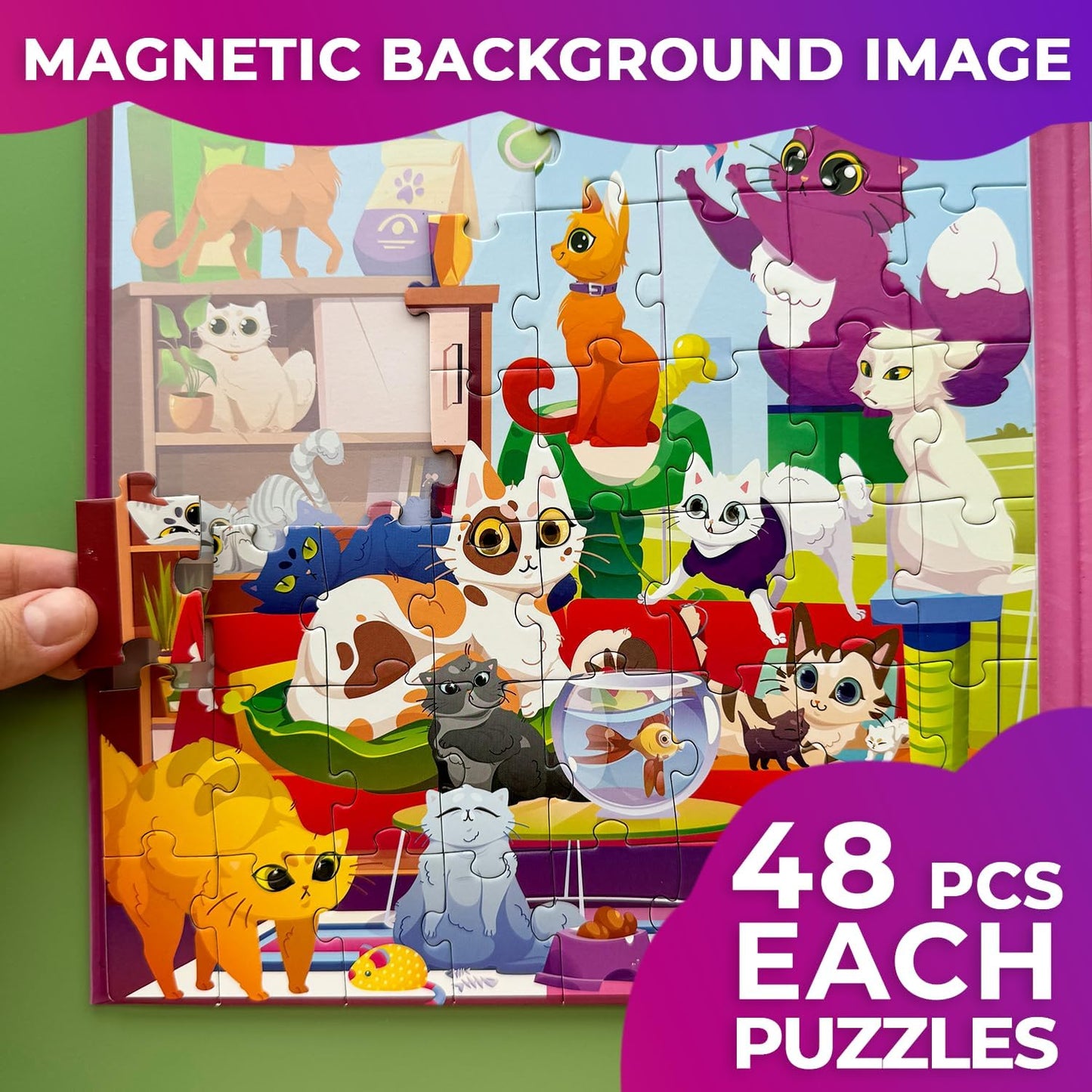 QUOKKA Magnetic Puzzles for Toddlers 3-4 - 2x48 Travel Puzzle Games for Kids Ages 3-5 Years Old - Car Activities Toy for Boys and Girls 4-6 yo - Cats & Dogs Learning Magnet for Road Trip