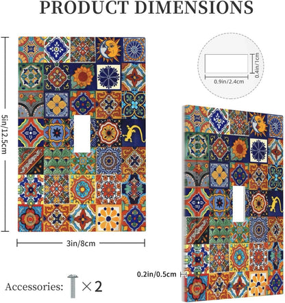 Talavera Mexican Tiles Traditional Color Decoration Print Decorative Light Switch Cover 1 Gang Single Toggle Device Electrical Faceplate Switchplates Decorator Outlet Wall Plate for Kitchen Bathroom