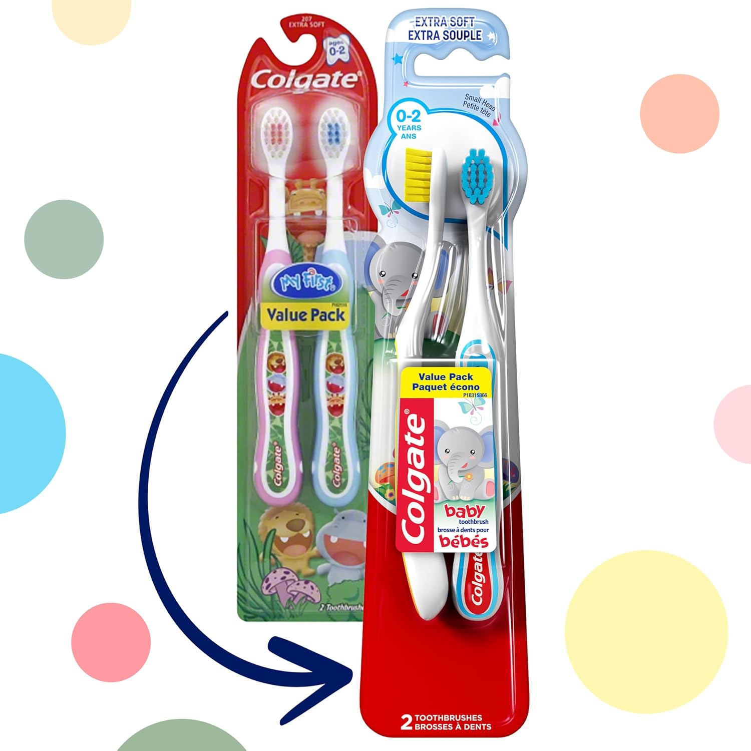 Colgate My First Baby and Toddler Toothbrush, Extra Soft Infant Training Toothbrush, Ages 0-2, 6