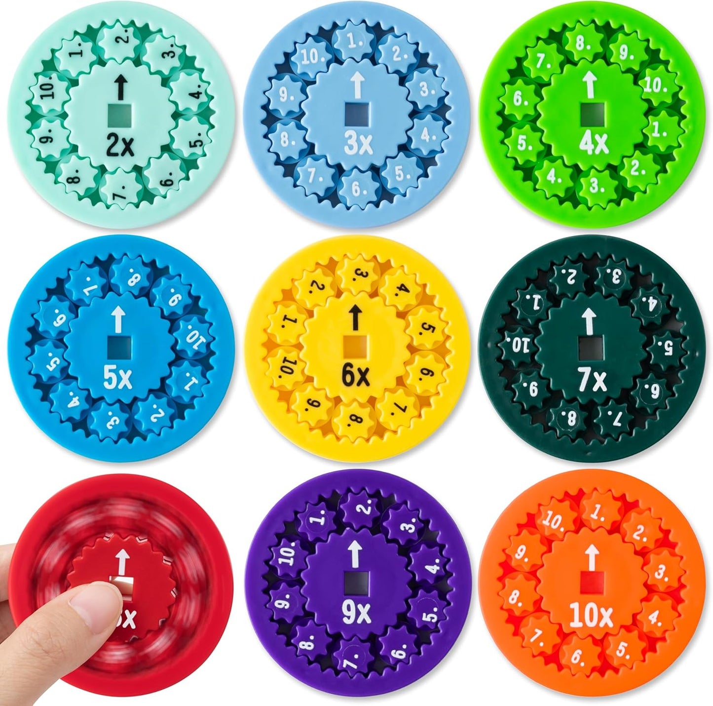 9Pcs Math Fidget Spinners Multiplication Division Flying Fidget Spinner Round Number Finger Spin Game Toys Kids Educational Math Fact Games for Stimmer Fidgeter Learning Multiply Or Divide