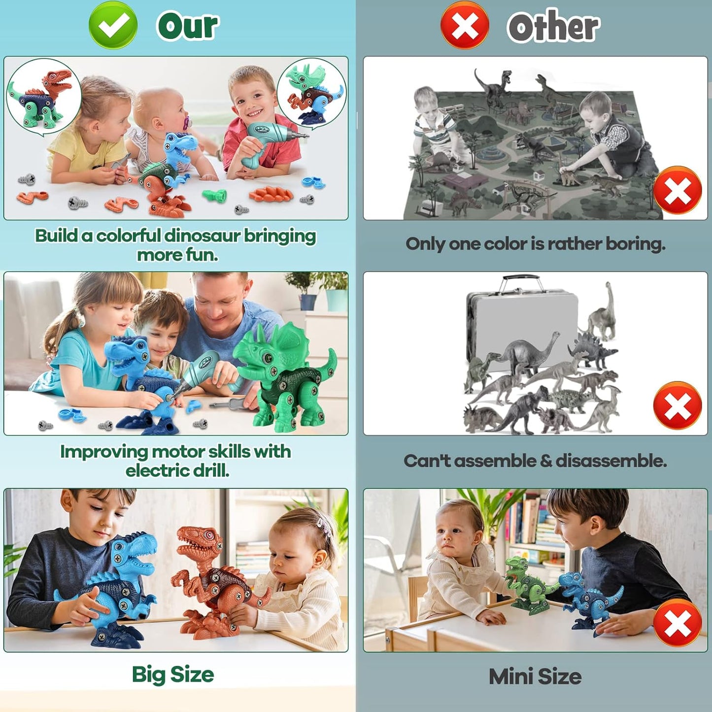 Laradola Dinosaur Toys for 3 4 5 6 7 8 Year Old Boys, Take Apart Dinosaur Toys for Kids 3-5 5-7 STEM Construction Building Kids Toy with Electric Drill, Party Christmas Birthday Gifts Boys Girls