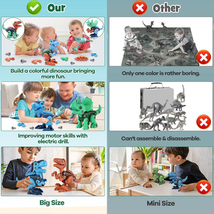 Laradola Dinosaur Toys for 3 4 5 6 7 8 Year Old Boys, Take Apart Dinosaur Toys for Kids 3-5 5-7 STEM Construction Building Kids Toy with Electric Drill, Party Christmas Birthday Gifts Boys Girls