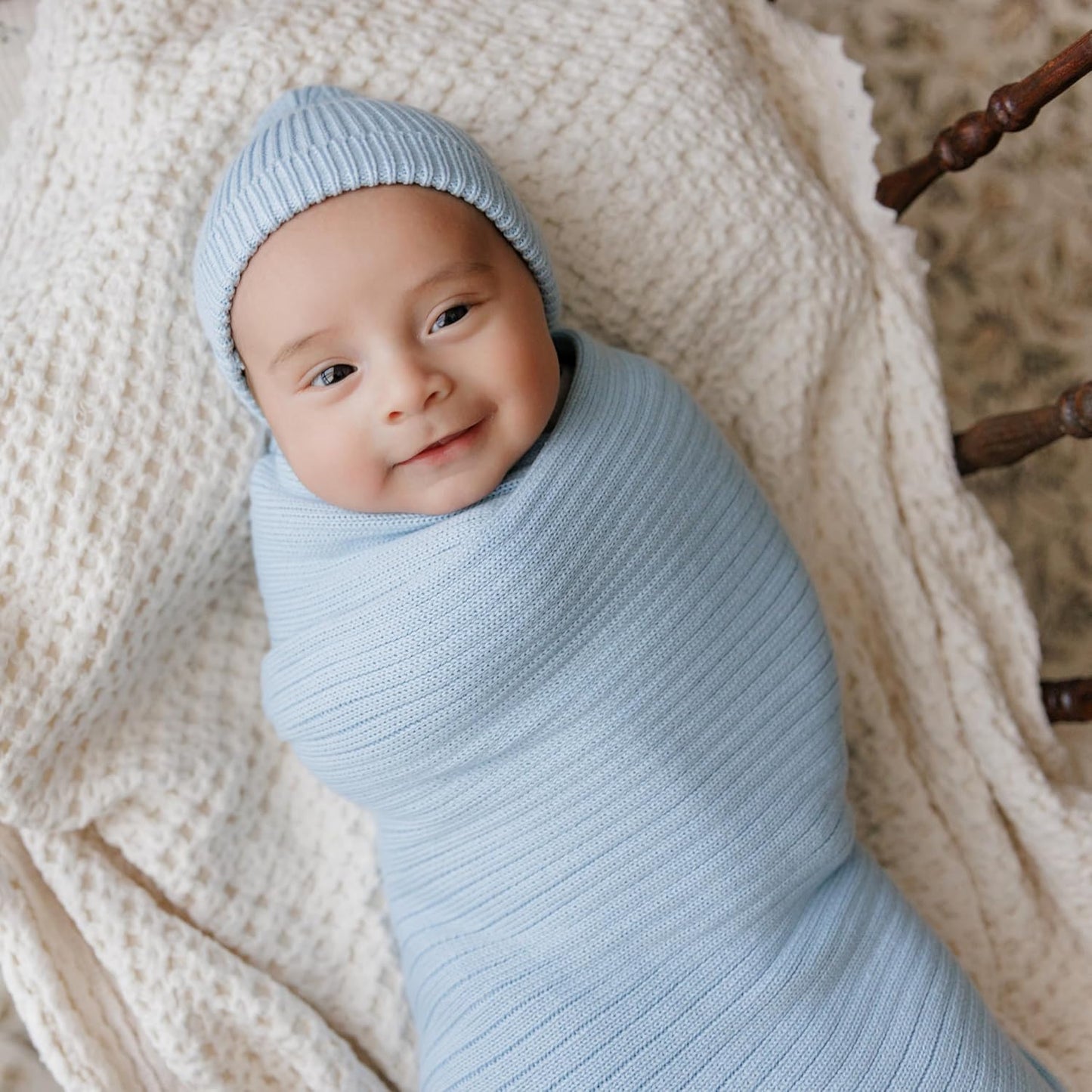 Organic Ribbed Swaddle Blanket for Boys & Girls - 100% Luxury Organic Soft Cotton Knit Warm Cozy