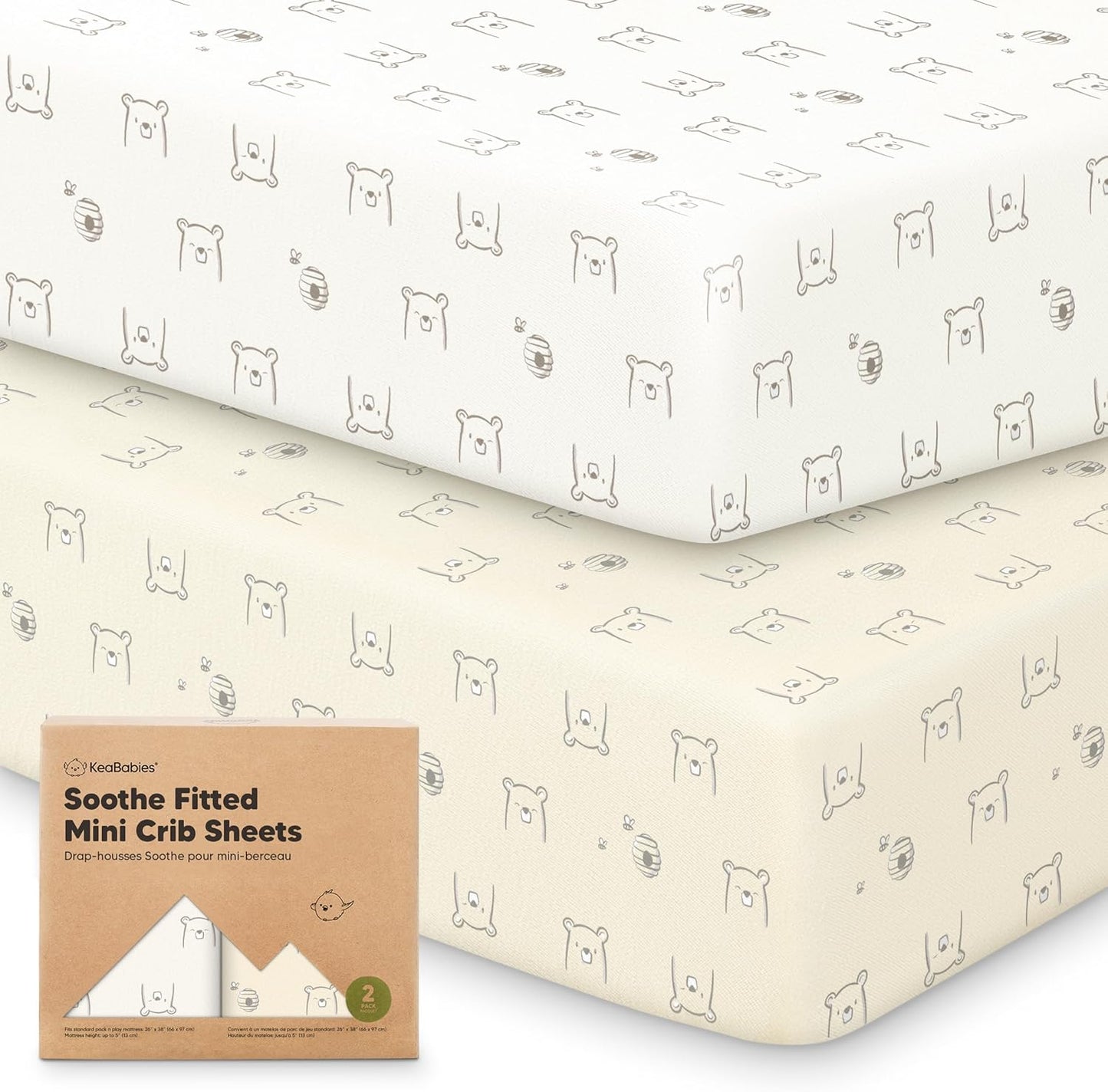 2-Pack Mini Crib Sheets Fitted - 38x26 Pack N Play Sheets for Pack and Play Mattress, Organic