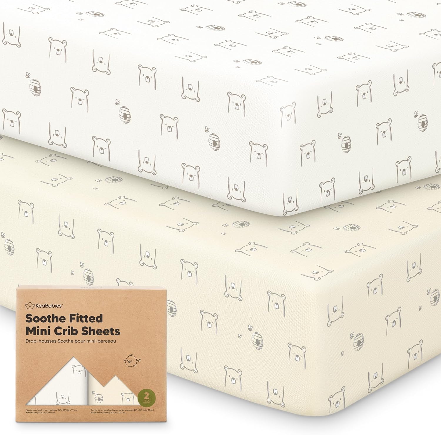 2-Pack Mini Crib Sheets Fitted - 38x26 Pack N Play Sheets for Pack and Play Mattress, Organic