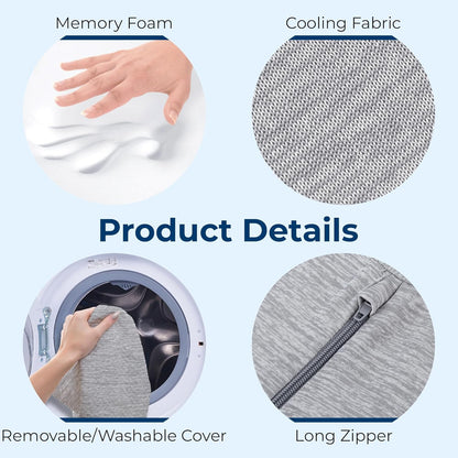 5 STARS UNITED Knee Pillow for Side Sleepers - Hip Pain Relief - Cooling Cover - Memory Foam Leg Cushion for Side Sleeping - Between Legs Pillow for Sciatica & Lower Back Pain, Arctic Gray