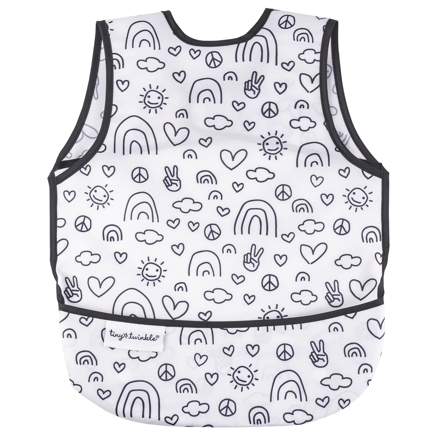 Tiny Twinkle Mess Proof Baby Bib - Waterproof & Lightweight Baby-Led Weaning Apron | 100% Recycled Polyester, Easy Clean & Machine Washable (Peace, Small 6-24 Months)