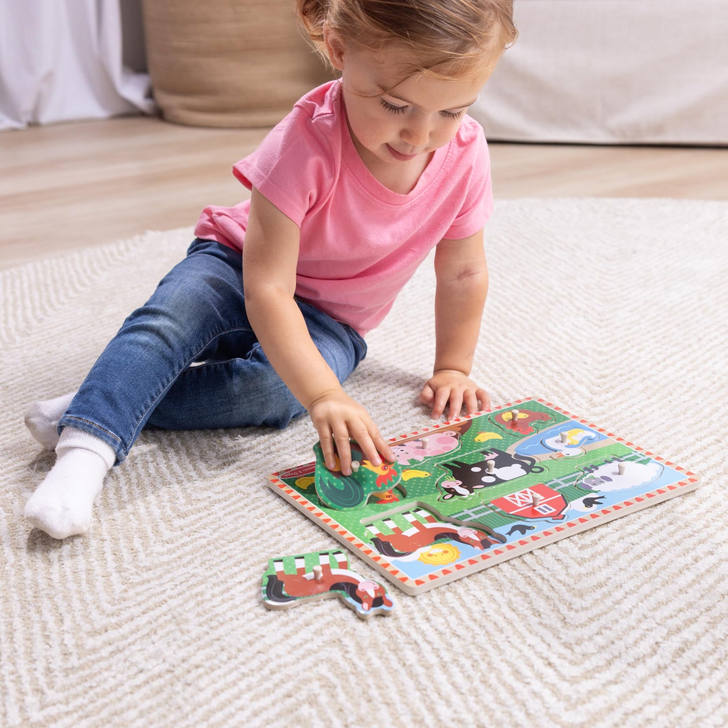 Melissa & Doug Wooden Peg Puzzle Set – 4-Pack Vehicle, Farm, Safari & Pet Animal Themes