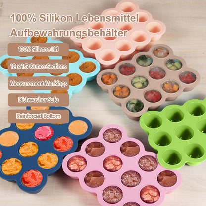 Baby Food Freezer Tray with Clip on Lid, 12 x 1.5 Ounce Baby Food Storage Container, Baby Silicone