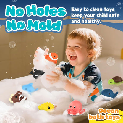8 PCS Ocean Animal Bath Toys Mold Free Infant Bath Tub Toys for 12 Months - No Hole Bathtub Toys