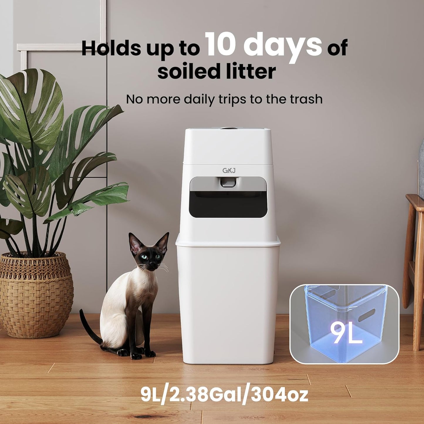 GKJ Cat Litter Trash Can, Cat Litter Disposal Bin | Garbage Disposal Diaper Pail | No Smell Cat Litter Pail | Pet Waste Pail for Cats, Dogs, Rabbits, Includes 1 Roll Refill Bag