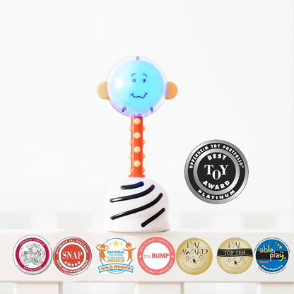 NogginStik Light-up Developmental Rattle - Color Changing, Textured for Grasping, Mirror & Rattle Sound - Sensory Toy for Babies, Ages 0-12 Months