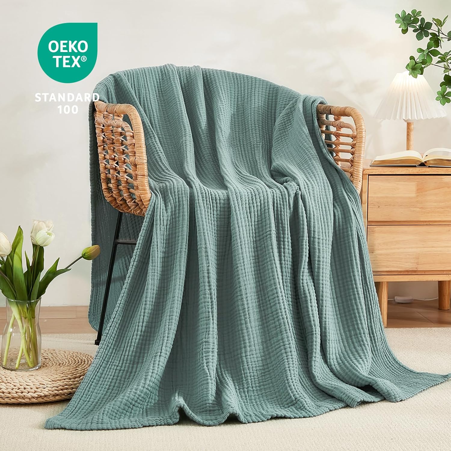 EMME Muslin Throw Blanket 100% Cotton Blankets for Couch Breathable Gauze All Season Soft and