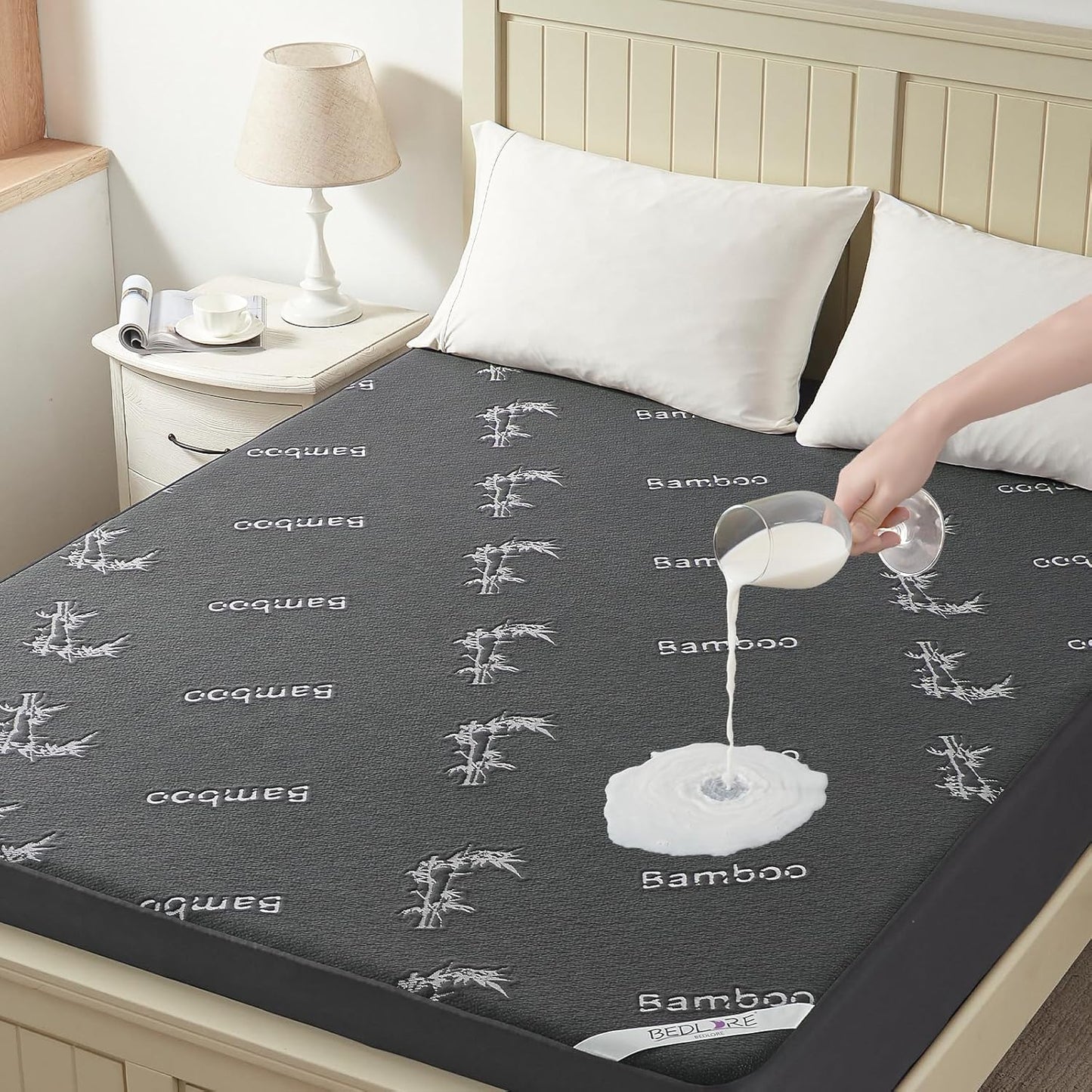 BEDLORE California King Size Mattress Protector Waterproof, Mattress Pad Fitted 6-18 Inch Deep Pocket, 3D Air Fabric Soft Double Bed Mattress Cover Noiseless Washable for Bedroom, Hotel, Gray