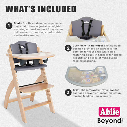 Abiie Beyond Junior Wooden High Chair with Tray - Adjustable and Convertible High Chair for Babies
