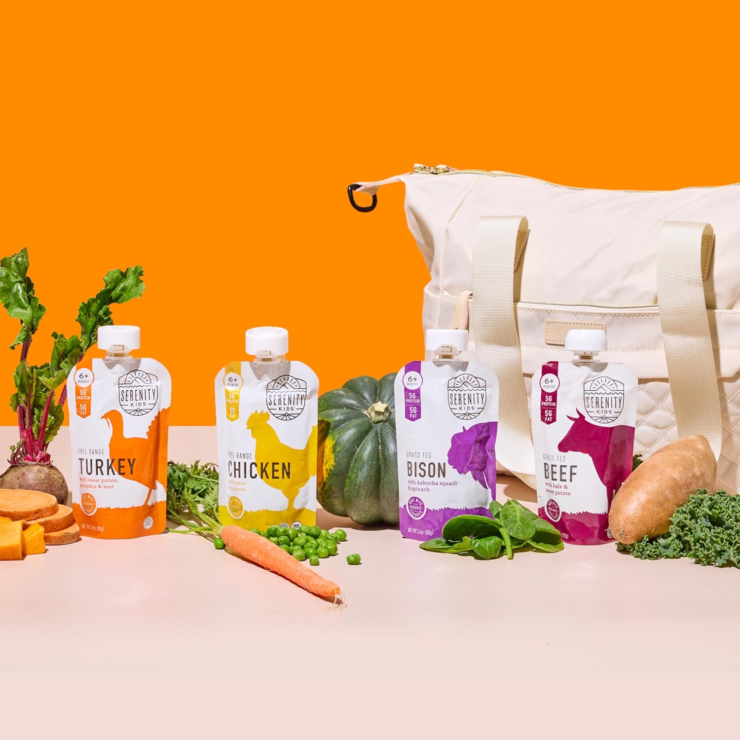 Serenity Kids 6+ Months Baby Food Pouches - Ethically Sourced Meat & Organic Veggies - High Protein