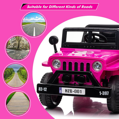 Ride on Truck Car, 12V Electric Ride on Car with Remote Control, MP3, LED Lights, Suspension System, Double Doors, Safety Belt, Ride-on Toy for Kids Aged 3-8 Years