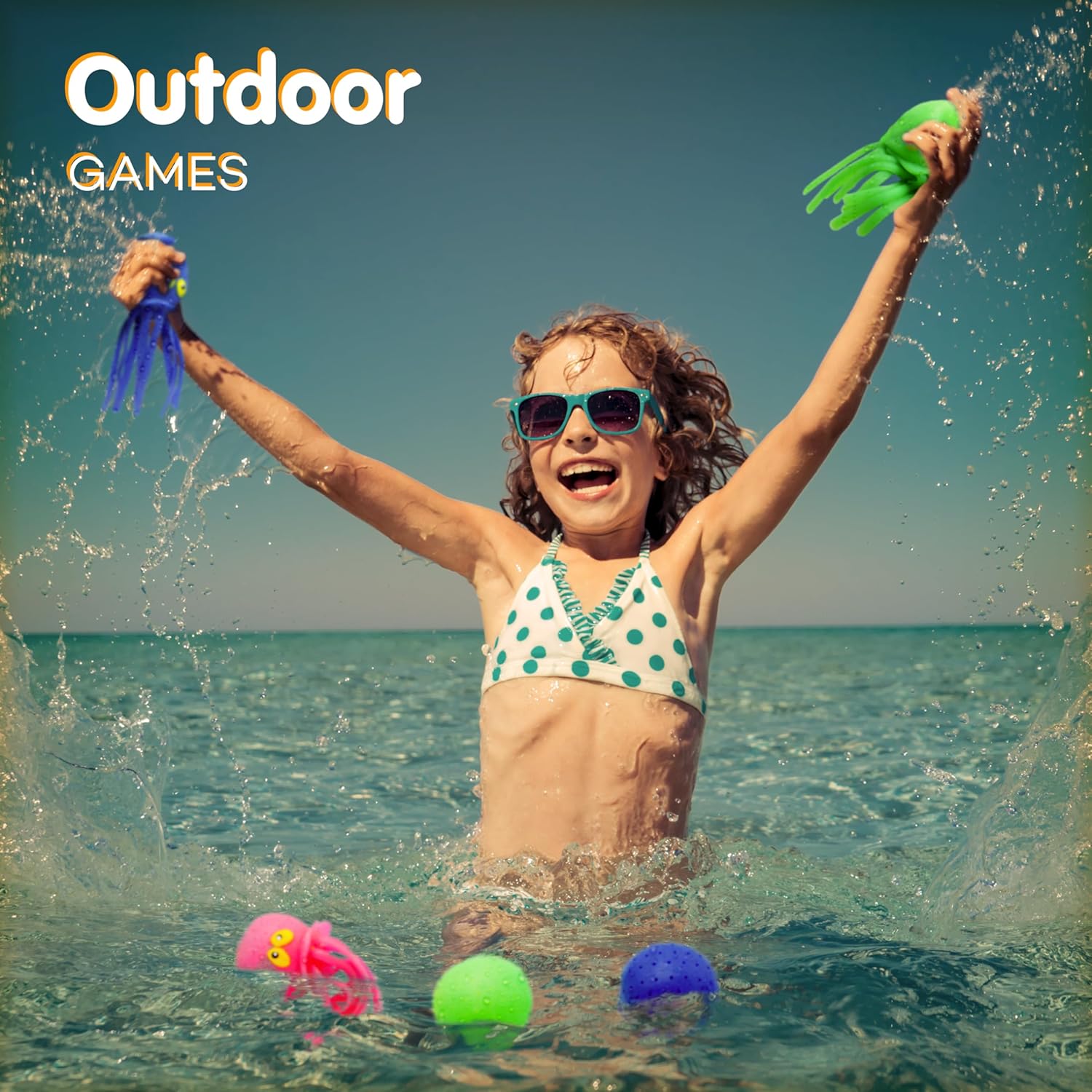4E's Novelty Octopus Water Balls - Pack of 6 - Pool Toys for Kids Sensory Absorbent Water Splash