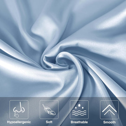 Mulberry Silk Pillowcase for Hair and Skin,Cooling Silk Pillow Case with Hidden Zipper,Allergen Proof Dual Sides Soft Breathable Smooth Silk Pillow Cover for Women (Light Blue,Body)