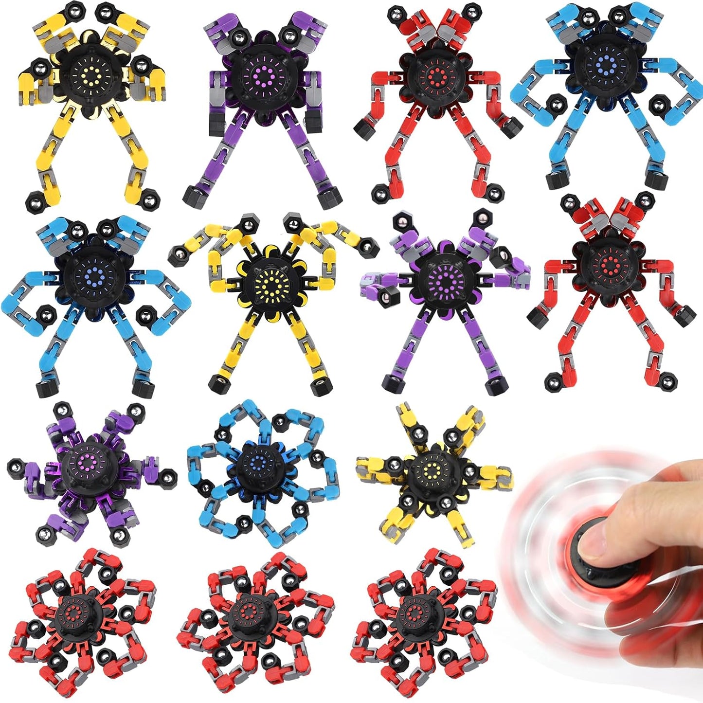 Transformable Fidget Spinners 15 PCS for Kids Adults Deformable Chain DIY Robot Spinners Stress Relief Sensory Toys for Party Stuffers Classroom Prizes Gifts for Kids