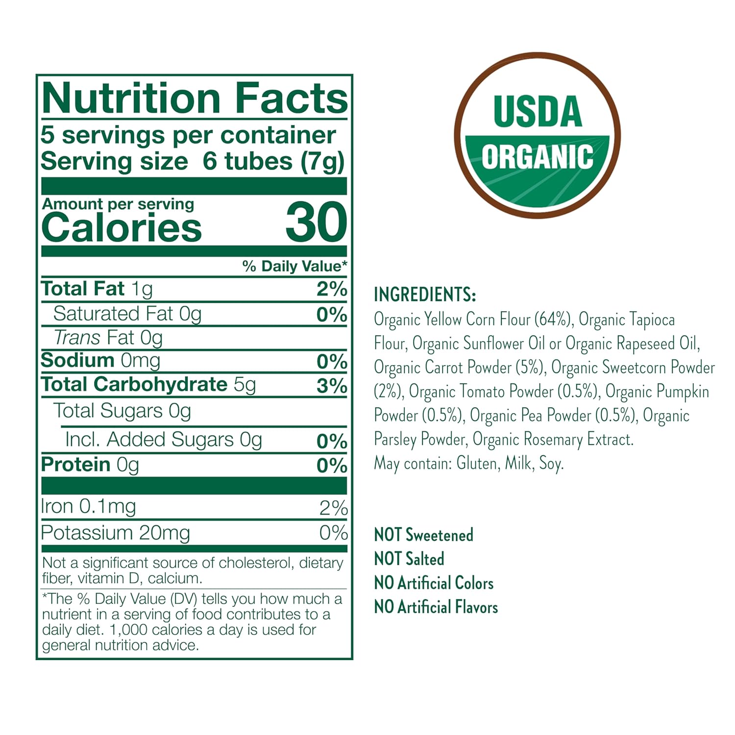 Little Bellies Organic Veggie Tubes Toddler Snack (Pack of 4 x 1.25 oz Individual Packs)